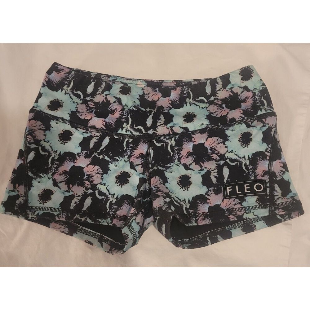 FLEO Womens S Floral Print Workout Athletic‎ Shorts EXCELLENT Crossfit